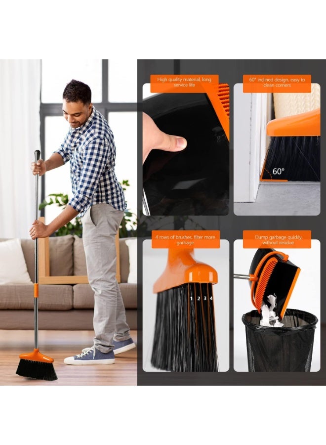 LODROC Dustpan and Brush Set Long Handled – Broom and Dustpan Set Reduce Bending Tall Lobby Dustpan and Sweeping Brush (Black-orange) - Image 2